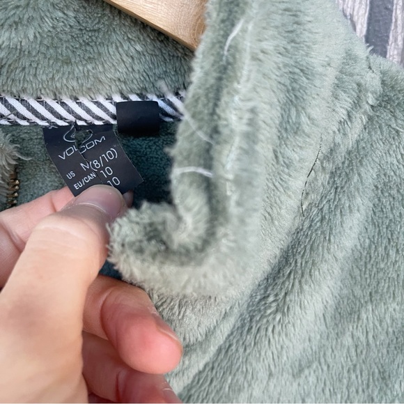 VOLCOM GIRLS PHEELIN PHUZZY ZIP FLEECE - LIGHT ARMY SAGE GREEN WARM JACKET - Picture 7 of 8